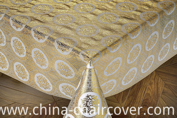 Lace PVC Golden Tablecloth Overlay for Wedding Table on Roll Hot Sale